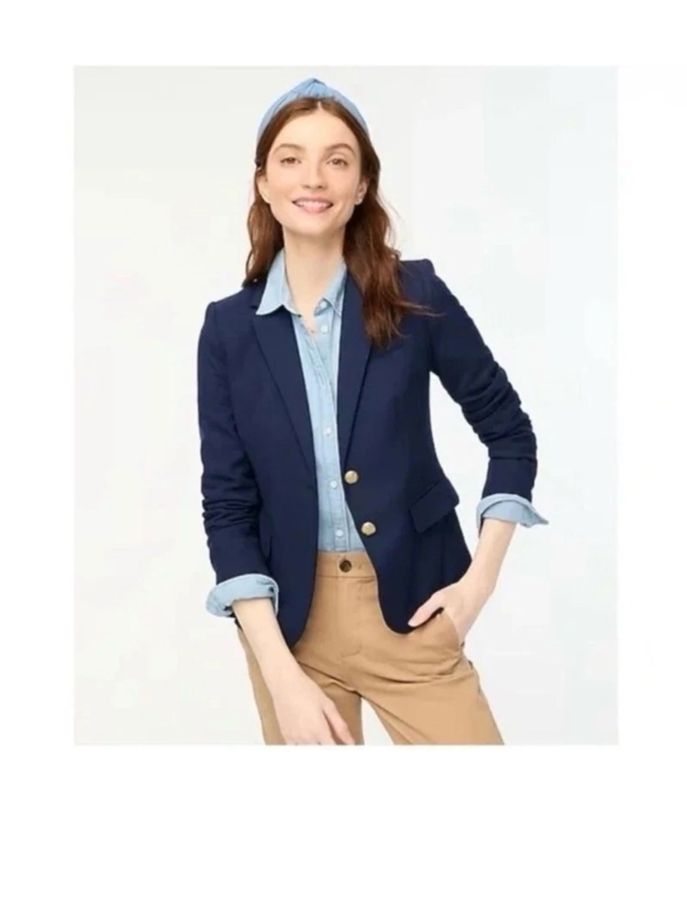 J.Crew navy blue school boy blazer Sz 00 pinstripes lining